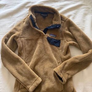 Patagonia Tan Fleece Pullover with Navy Trim